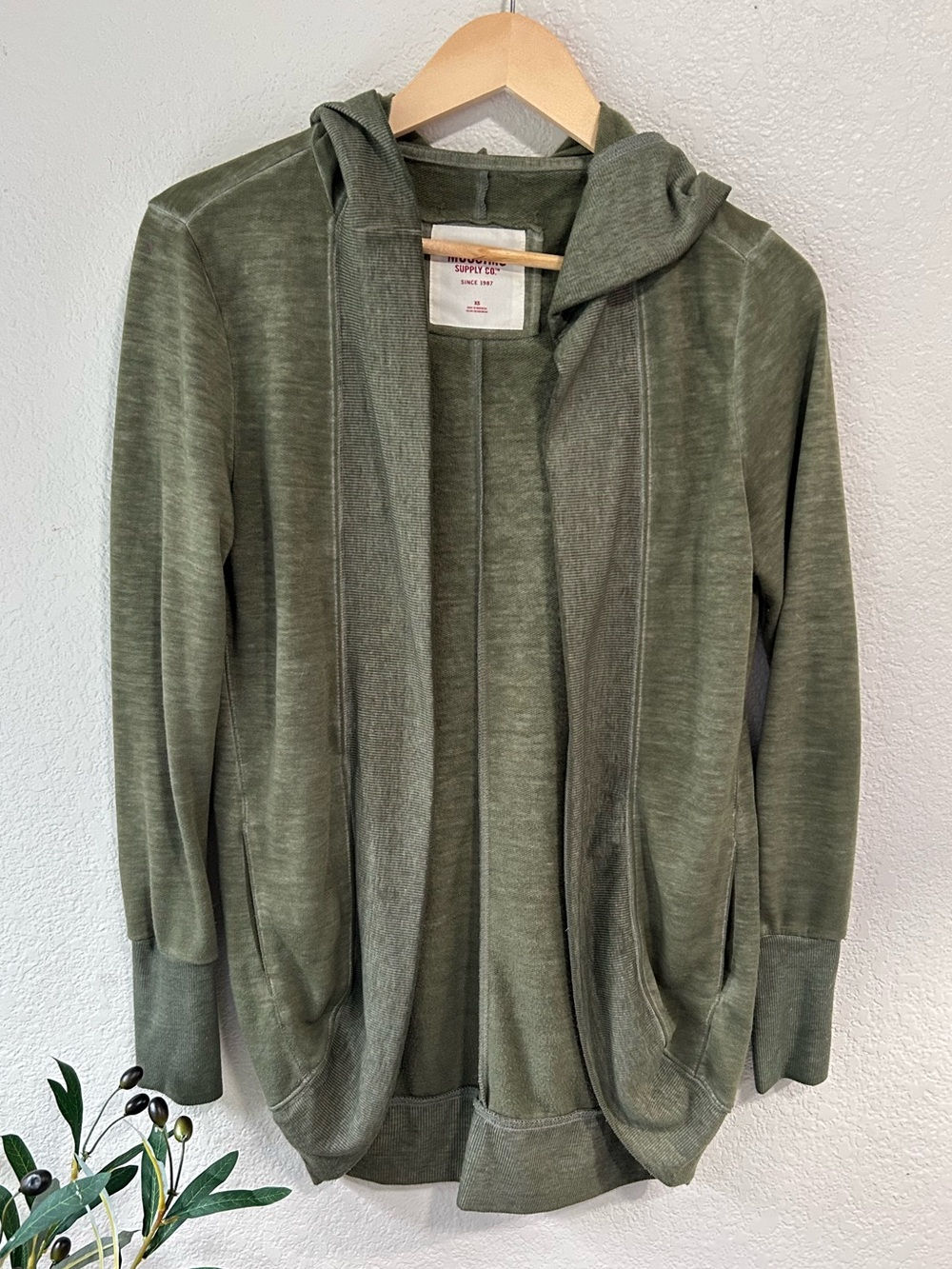 Mossimo Supply Co. Olive Hooded Open-Front Cardigan
